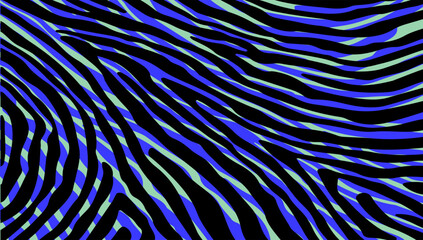 Aufkleber - abstract vector illustration of a zebra pattern with black, blue, and green wavy stripes. modern, bo