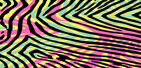 Poster - Bold vector illustration featuring black and vivid green zebra stripes. Abstract animal print perfect for backgrounds, textiles, and modern graphic design projects.