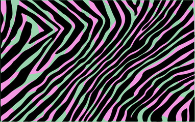 Aufkleber - Dynamic abstract vector illustration with wavy green, pink, and black stripes, creating a hypnotic, psychedelic, and energetic pattern, ideal for modern graphic backgrounds and trendy designs.