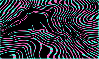 Aufkleber - Dynamic abstract vector illustration with wavy turquoise, pink, and black stripes, creating a hypnotic, psychedelic, and energetic pattern, ideal for modern graphic backgrounds and trendy designs.