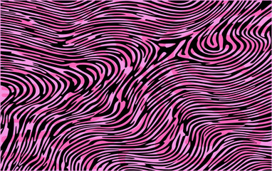 Fototapete - Vibrant abstract vector with bold black stripes over colorful neon wavy background. Modern zebra-inspired pattern perfect for trendy backgrounds or textile design.