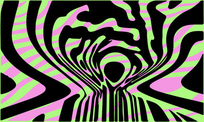 Aufkleber - Dynamic abstract vector illustration with wavy green, pink, and black stripes, creating a hypnotic, psychedelic, and energetic pattern, ideal for modern graphic backgrounds and trendy designs.