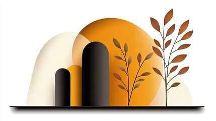 Aufkleber - botanical elements and abstract shapes create a modern composition with rounded forms and contrastin