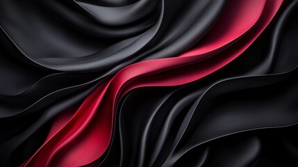 Aufkleber - fabric drapes in elegant folds featuring flowing waves of red and black hues throughout the abstract
