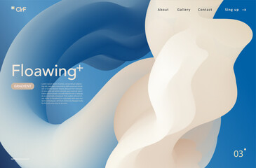 Wall Mural - blue white tones fluid wave gradient landing page. 3d flow modern bland shape background design for 