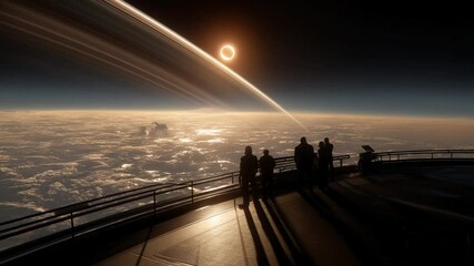 Poster - Crew Observes Celestial Wonders From Starship Observation Deck Generative AI