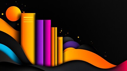 Aufkleber - abstract artwork displays colorful geometric shapes against a dark background, featuring cylinders, 