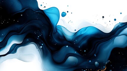 Aufkleber - abstract flowing illustration displays dark blue liquid waves against a white background, interspers