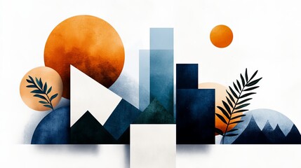 Aufkleber - abstract geometric shapes create a serene, minimalist landscape with circles, squares, triangles and