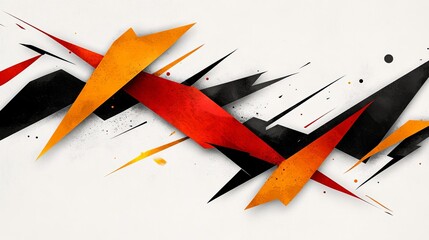 Aufkleber - abstract geometric shapes are layered in red, orange, and black against a bright white background, c