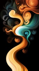 Aufkleber - abstract swirling ribbons of color form a fluid, wave-like pattern against a stark black background,