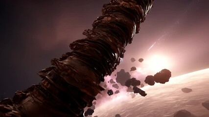 Poster - Giant Robot Creature Moves Through Asteroid Fields in Space Generative AI