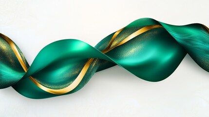 Aufkleber - emerald ribbon curves gracefully across the white background, highlighted with streaks of sparkling 