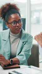 Aufkleber - Teamwork, programmer and woman with ideas, office and employee with glasses for project and coding. Business, developer and people with task for script, discussion and productivity for programming