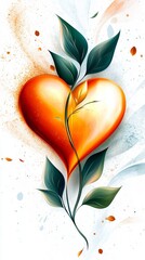 Aufkleber - heart shaped illustration features vibrant orange and yellow gradient alongside a delicate green lea