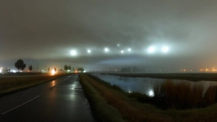 Poster - Celestial Alignment Creates Eerie Glow Over Landscape at Night Generative AI