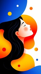 Aufkleber - woman portrait features closed eyes and side view of face against abstract blue and yellow shapes.