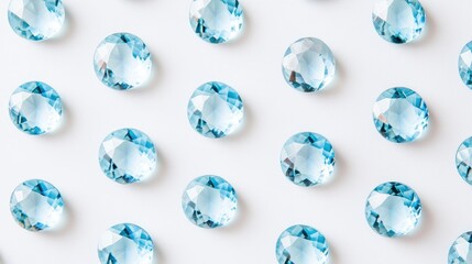 Poster - Clear gemstones with symmetrical facets placed in grid layout on white background