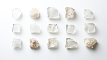 Poster - Clear gemstones with symmetrical facets placed in grid layout on white background