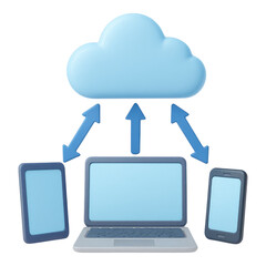 Poster - Cloud Computing Data Synchronization Laptop Tablet Smartphone Digital Network, isolated on transparent background