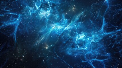 Poster - A captivating abstract image featuring a vivid blue science background with intricate patterns. Ideal for themes related to technology, energy, and the cosmos.