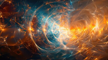 Poster - This abstract image showcases vibrant energy forms illuminated by dynamic light, creating a captivating visual experience full of color and movement.