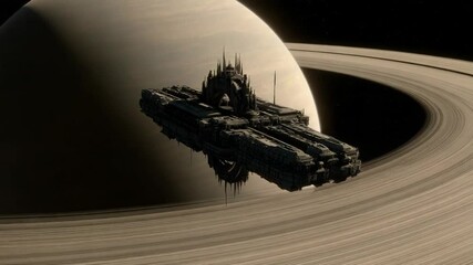 Poster - Massive Alien Construct Hovering Near Planetary Rings in Deep Space Generative AI