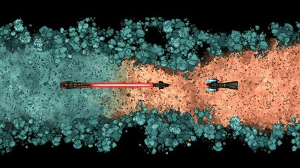 Poster - Retro Space Battle Between Two Ships in Vibrant Cosmic Environment Generative AI