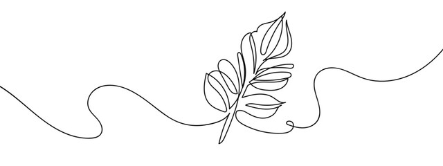 Wall Mural - Continuous lines, branches, leaves line art vector illustration with background editable stroke.