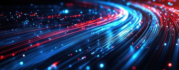 Poster - a vibrant swirl of blue and red light particles creating a dynamic abstract background. perfect for 
