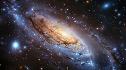 Poster - Galaxy with planets and stars in outer space. Digital artwork of planet or solar system with planet and star floating in dark galaxy. Space photography design. Universe and cosmic design. AIG51.