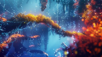 Poster - Abstract space scene with floating galaxies and planets. Digital artwork of magical scene with nature. Sci-fi and cosmic exploration concept for design and print. Fantasy abstract image. AIG53.