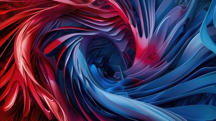 Poster - Abstract flowing waves with vibrant red and blue hues. Digital artwork of fabric pattern flowing with vibrant black and red gradient color. Motion shot of wave with red nd blue gradient color. AIG51.