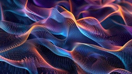 Fototapete - This vibrant abstract image features dynamic waves in blue and purple tones, showcasing fluid movement and depth, perfect for modern digital projects or creative designs.