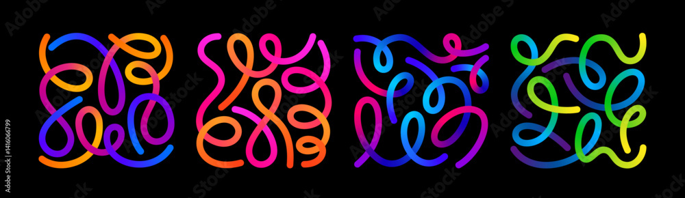 Color Gradient Lines Shapes. Abstract Vector Pattern Design. 3D Graphic ...