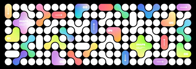 Aufkleber - Abstract Blob Shape Pattern. Geometric Background Design with Fluid Shapes, Connect Dots and Gradient. Vector Metaball Organic Graphic with Abstract Icons