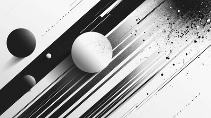 Fototapete - This abstract minimalist design features black and white elements with dynamic lines and geometric shapes, offering a modern and artistic background.