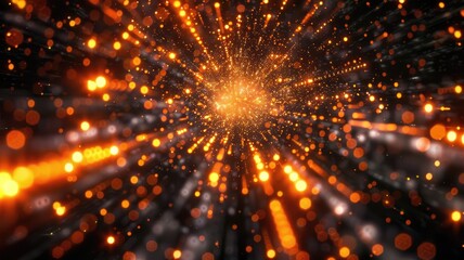 Poster - Abstract glowing orange and yellow network connections on a dark background. Digital artwork for design of vibrant color of orange color with glowing effect dot and lines conecting together. AIG53.