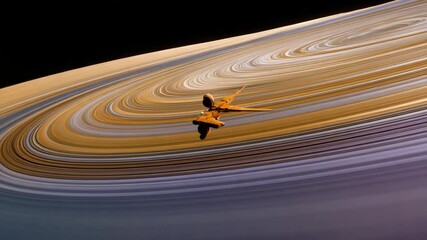Poster - Spaceship Explores Stunning Planetary Rings in Deep Space Generative AI
