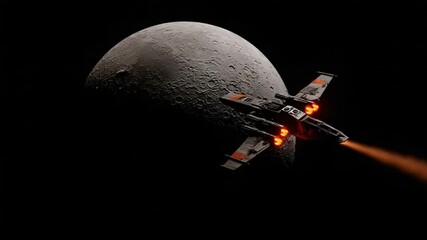 Poster - Spaceship Soaring Over the Dark Side of a Moon in Deep Space Generative AI