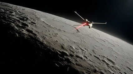 Poster - Spaceship Navigates Over the Dark Side of a Moon in Deep Space Generative AI