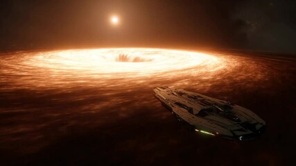 Poster - Spaceship Approaches Glowing Wormhole Near Distant Star Generative AI