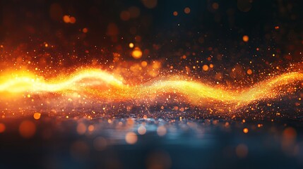Poster - Dynamic orange and golden wave of light captures motion and energy flowing through a dark background in an artistic display