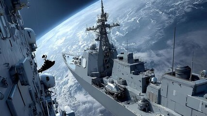 Poster - Battleship Maneuvering in Outer Space Near Earth Generative AI