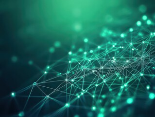 Poster - Abstract network of glowing lines and nodes over a green background, representing global connectivity and data flow
