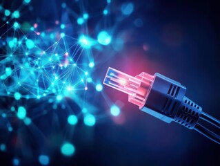 Leinwandbilder - Abstract network information web science technology data center fiber optic cable 5G connection future light digital