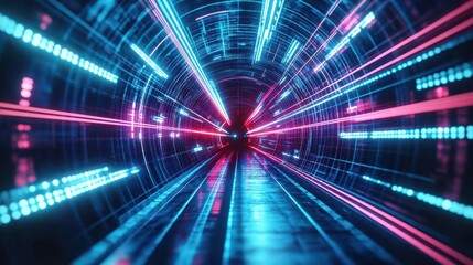 Aufkleber - Abstract tunnel, cyberspace security, digital convergence, immersive tech, neon lights, innovation in cybersecurity, futuristic design, cyber defense