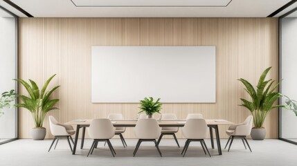 Poster - Beige toned conference room before a meeting with copy space image