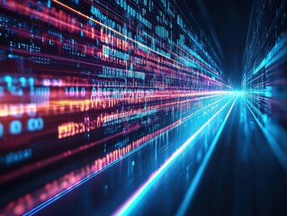 Aufkleber - Binary data streams down a digital road, visualizing the concept of a datadriven pathway in a 3D illustration