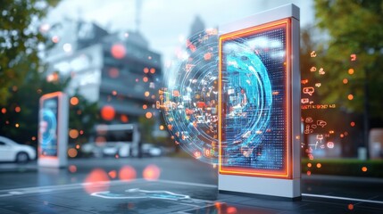 Poster - Innovative digital displays transform urban landscapes city streets technology installation modern environment futuristic viewpoint